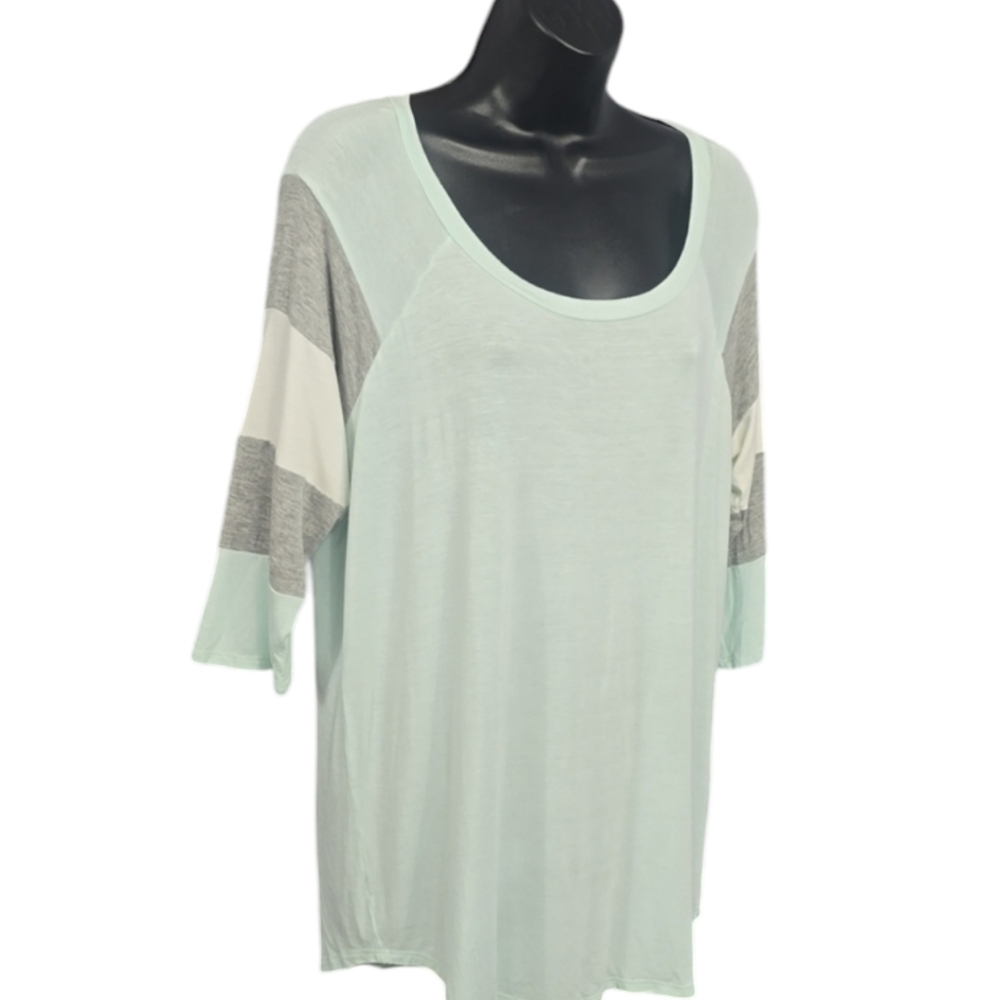 maurices 24/7 Colorblock Raglan Top | Mint & Grey | Large - Picture 3 of 10